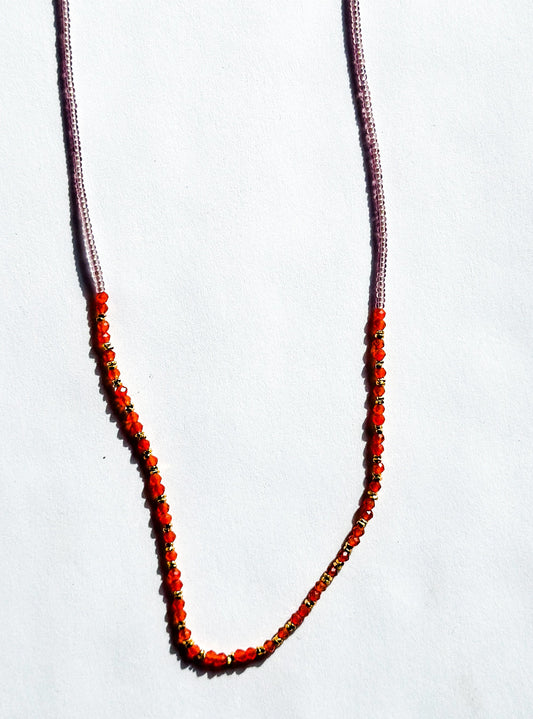 DEBBIE FISHER | Clear Pink Seed, Carnelian and Gold Vermeil Beads w/ Gold Fill Clasp Necklace