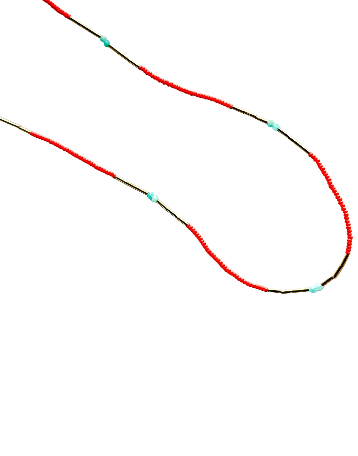 DEBBIE FISHER | Coral Glass Seed Beads, Gold Fill and Amazonite Bead Necklace