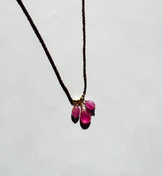 DEBBIE FISHER | Necklace of Brown Seed and Pink Sapphire Bead Drops