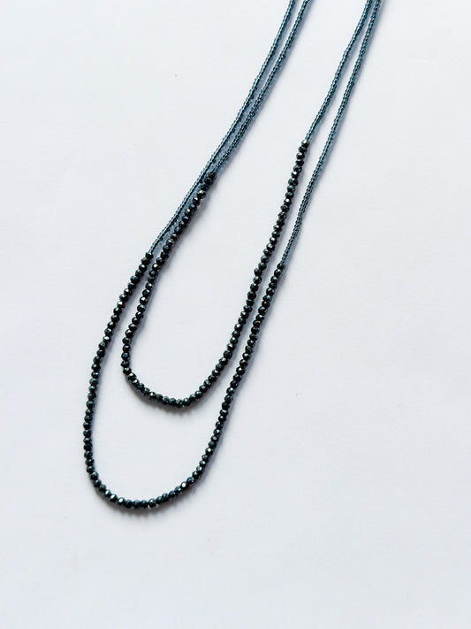 DEBBIE FISHER | Double Necklace of Grey Seed Beads with Black Spinels