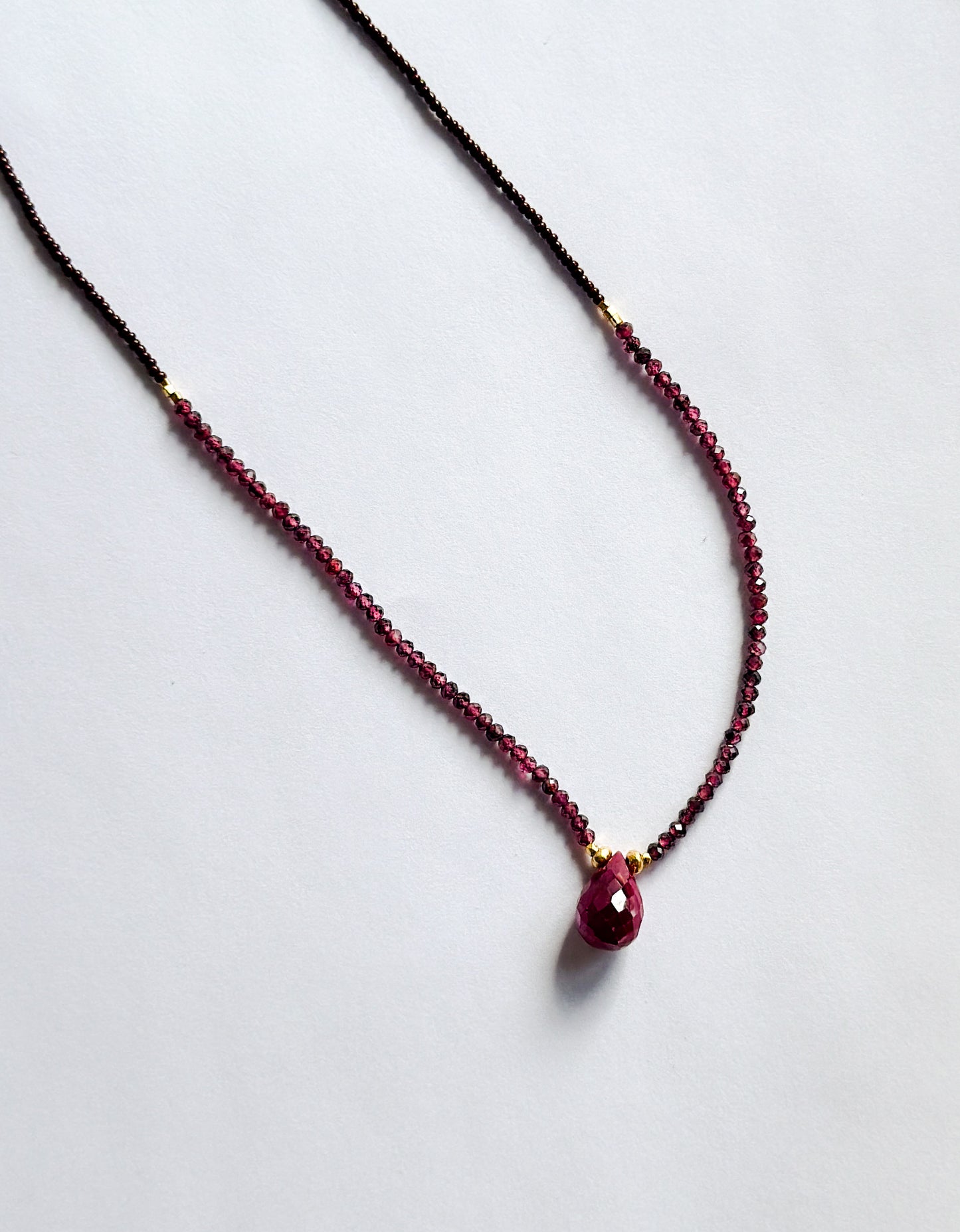 DEBBIE FISHER | Necklace of Brown Seed, Garnet, Gold Vermeil and Ruby Beads