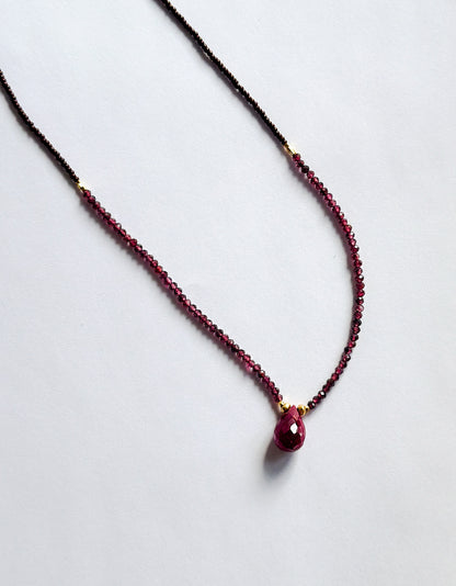 DEBBIE FISHER | Necklace of Brown Seed, Garnet, Gold Vermeil and Ruby Beads