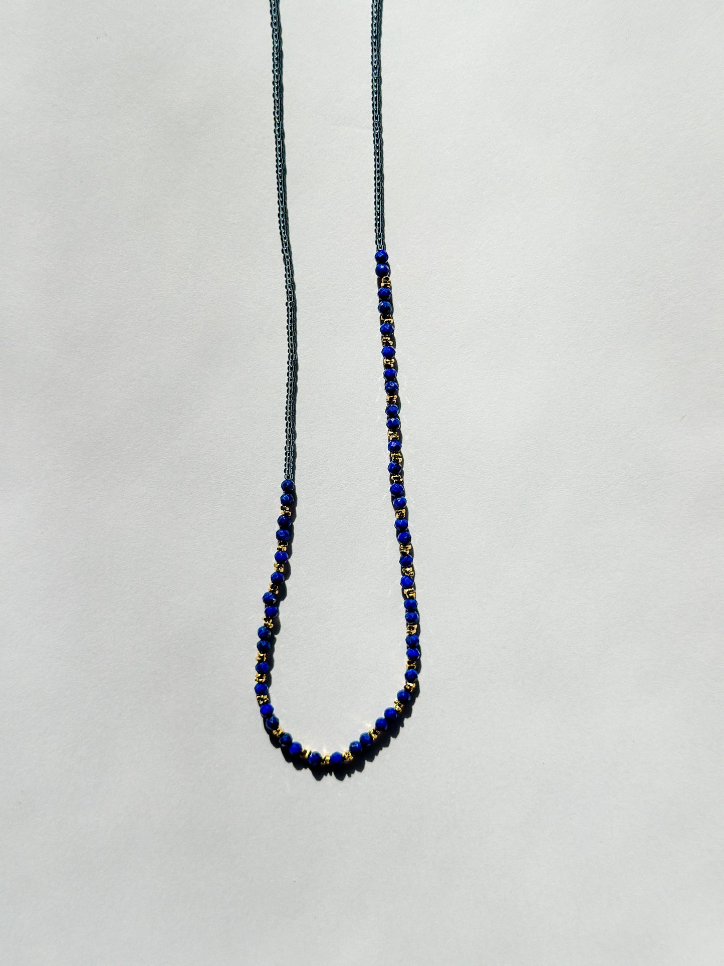 DEBBIE FISHER | Grey Seed Beads, Gold Vermeil and Lapis Bead Necklace