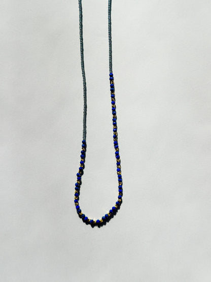 DEBBIE FISHER | Grey Seed Beads, Gold Vermeil and Lapis Bead Necklace
