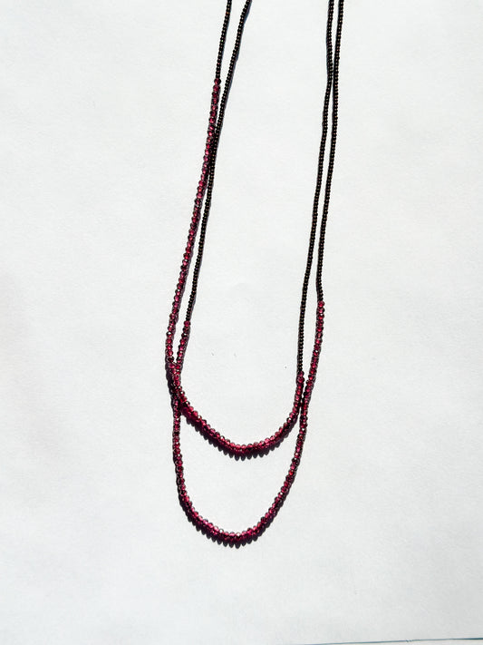 DEBBIE FISHER | Double Necklace of Dark Brown Seed and Garnet Beads