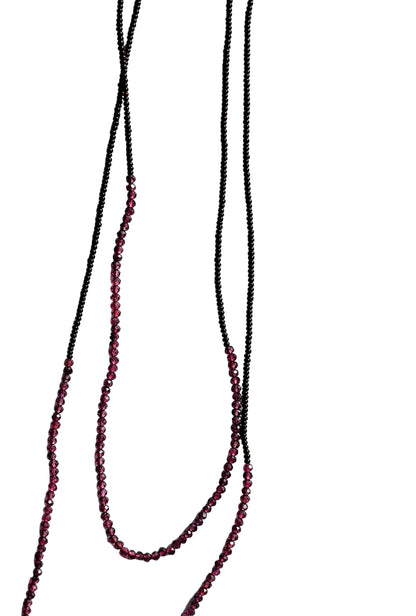 DEBBIE FISHER | Double Necklace of Dark Brown Seed and Garnet Beads