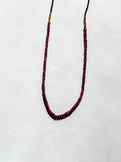 DEBBIE FISHER | Necklace of Dark Brown Seed, Gold Vermeil, and Garnet Beads