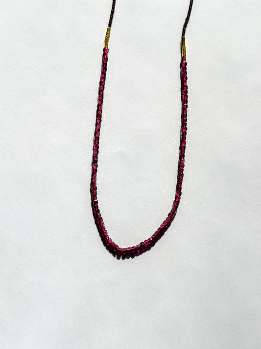 DEBBIE FISHER | Necklace of Dark Brown Seed, Gold Vermeil, and Garnet Beads