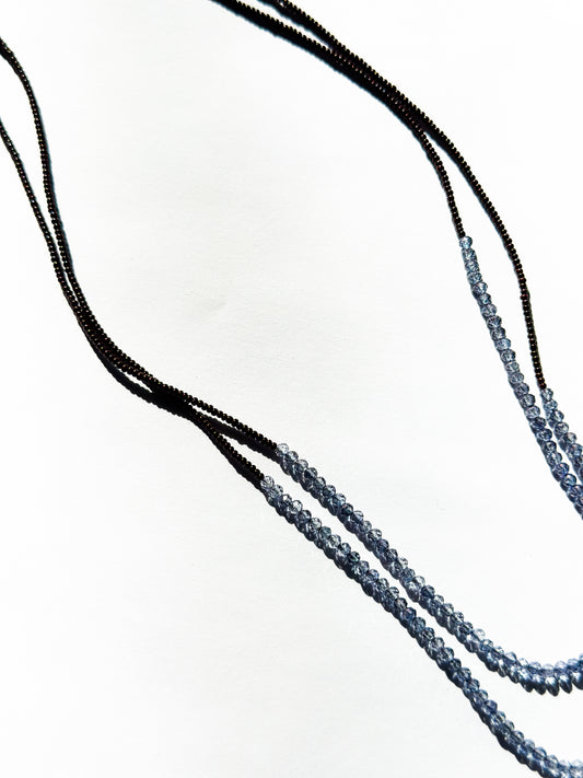 DEBBIE FISHER | Double Necklace of Dark Brown Seed Beads with Iolite Beads