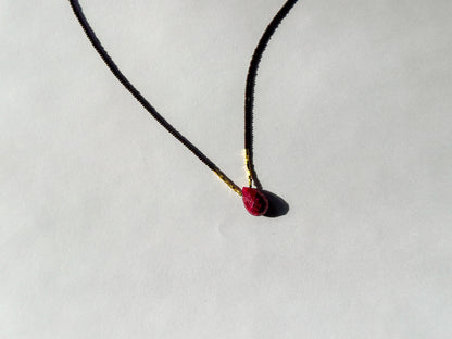 DEBBIE FISHER | Necklace of Brown Seed, Pink Amethyst pendant with centered gold beads