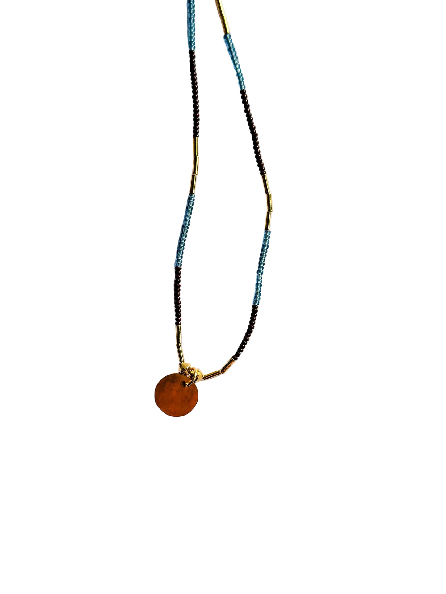 DEBBIE FISHER | Charm Necklace with Brown and Grey Seed Beads with Gold Fill charm