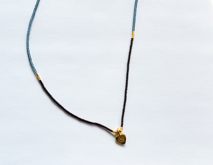 DEBBIE FISHER | Necklace of Brown and Grey Seed Beads, Gold Vermeil Beads
