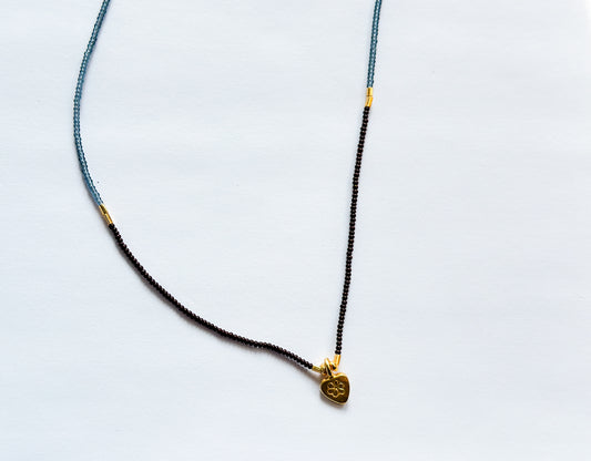 DEBBIE FISHER | Necklace of Brown and Grey Seed Beads, Gold Vermeil Beads