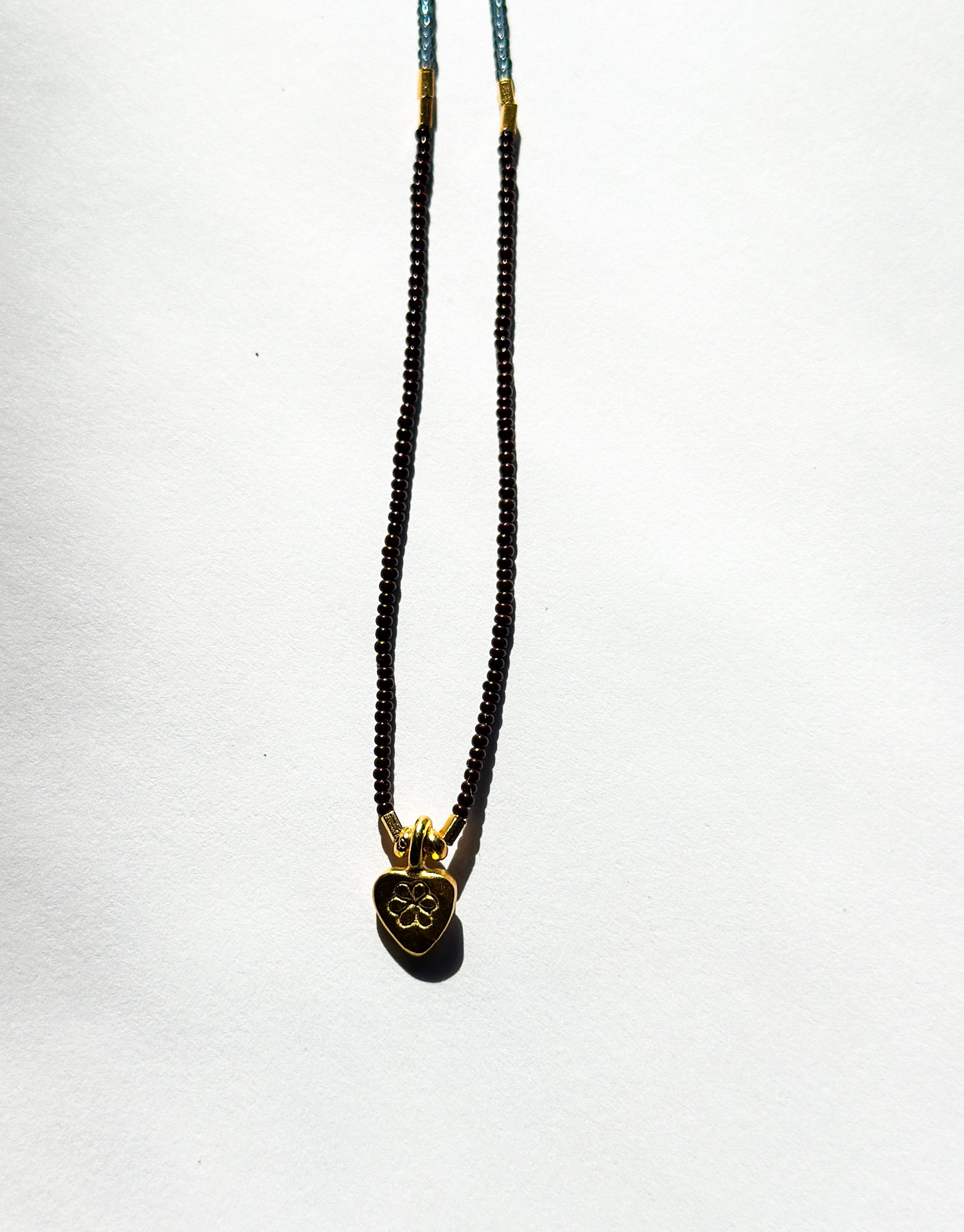 DEBBIE FISHER | Necklace of Brown and Grey Seed Beads, Gold Vermeil Beads