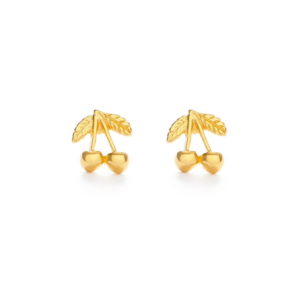 Gold Cherry Stud Earrings