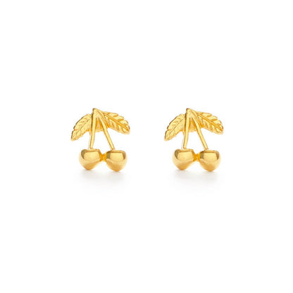 Gold Cherry Stud Earrings
