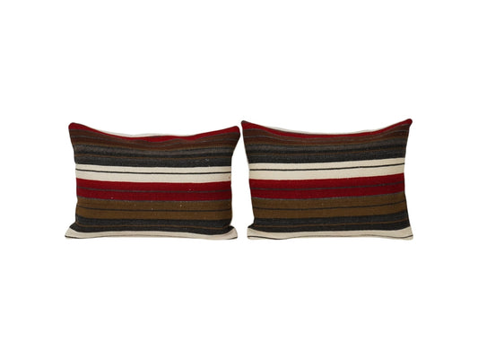 Striped Kilim Pillow - A Pair, Vibrant Turkish Kilim Cushion