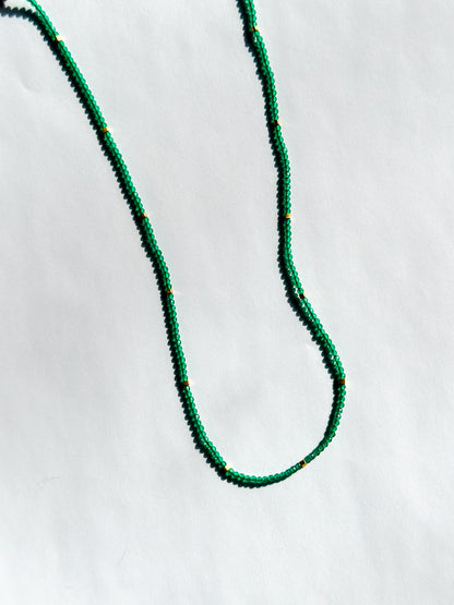 DEBBIE FISHER | Necklace of Green Glass Beads and Gold Vermeil