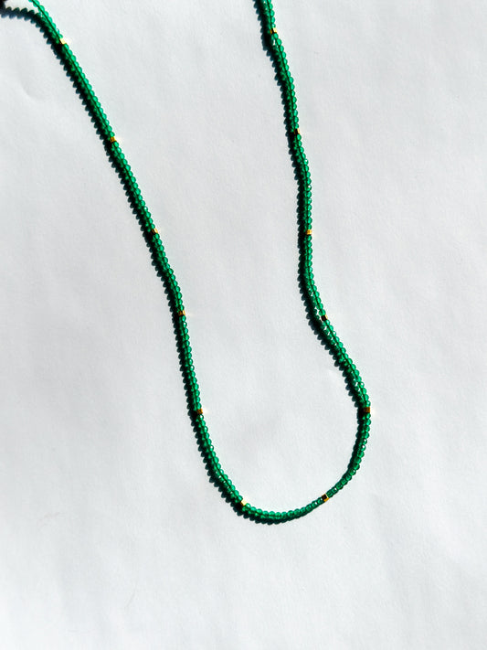 DEBBIE FISHER | Necklace of Green Glass Beads and Gold Vermeil