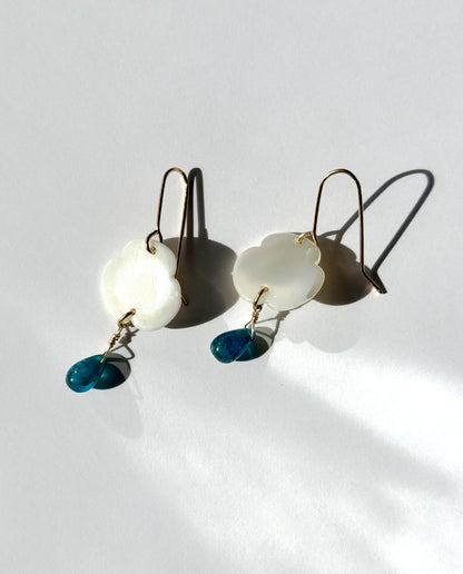 JADEWATER DESIGN | White Mother of Pearl With Apatite Drop Earring