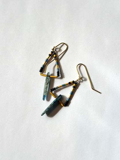 JADEWATER DESIGN | Triangle Beaded Hanger with Blue Llanite 24KT Beads