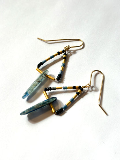 JADEWATER DESIGN | Triangle Beaded Hanger with Blue Llanite 24KT Beads