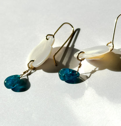 JADEWATER DESIGN | White Mother of Pearl With Apatite Drop Earring