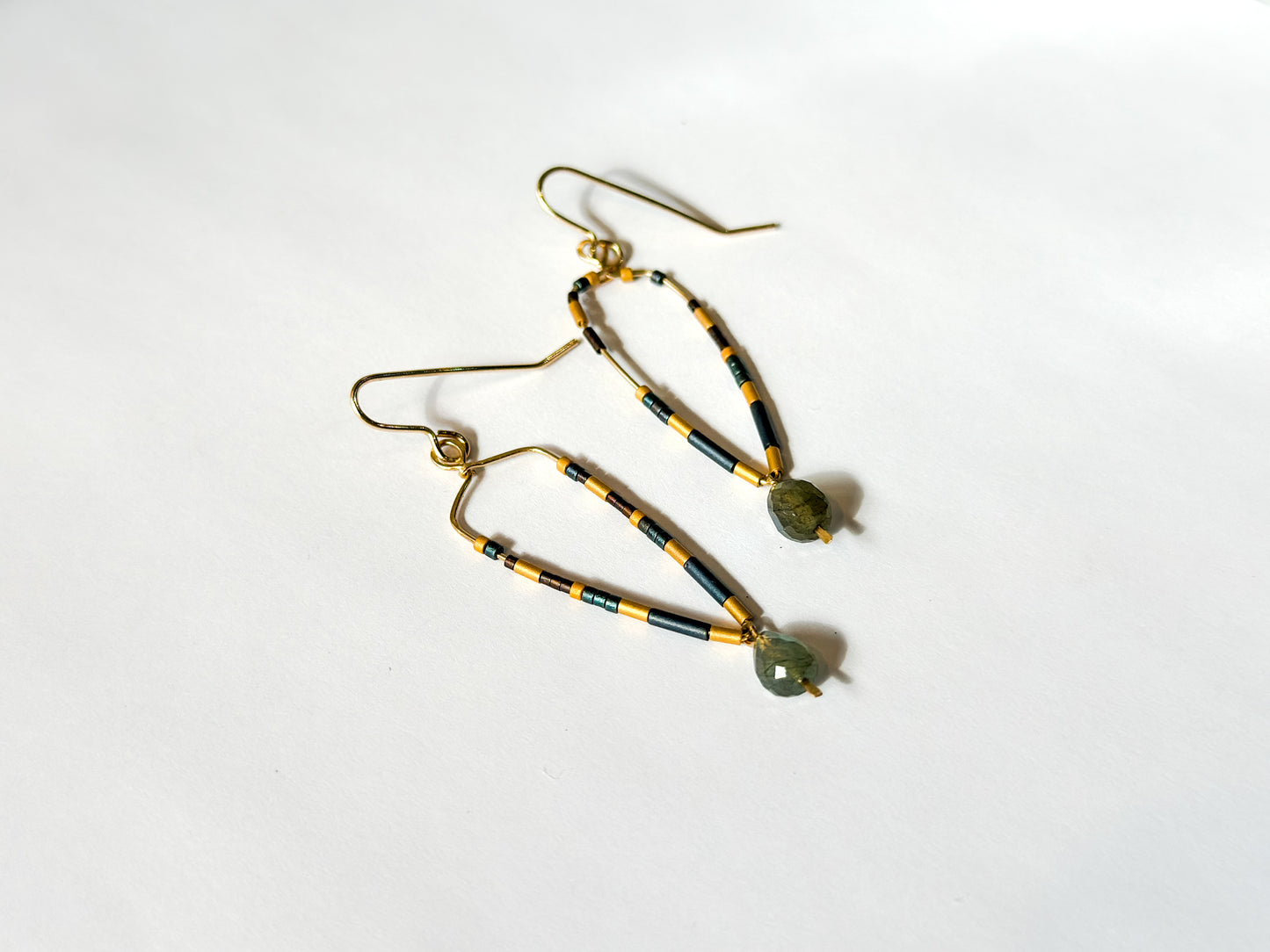 JADEWATER DESIGN | Spear Shape Beaded in Blue with Labradorite Drops 24KT