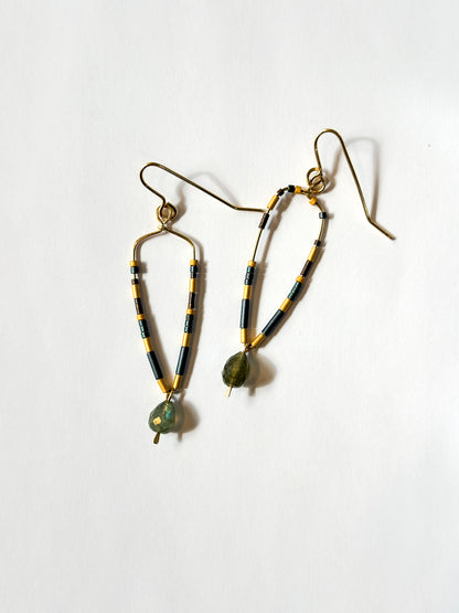 JADEWATER DESIGN | Spear Shape Beaded in Blue with Labradorite Drops 24KT