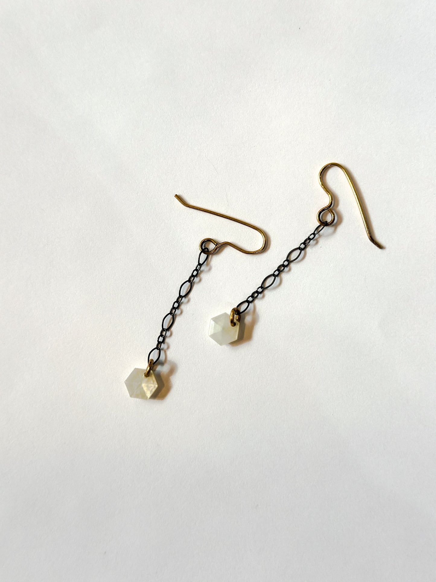 JADEWATER DESIGN | Oxidized Silver Chain With Mini Hexagon Button Drops Earrings