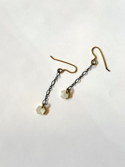 JADEWATER DESIGN | Oxidized Silver Chain With Mini Hexagon Button Drops Earrings