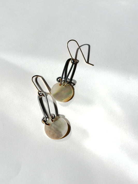 JADEWATER DESIGN | White Mother of Pearl Disc With Oxidized Hanger