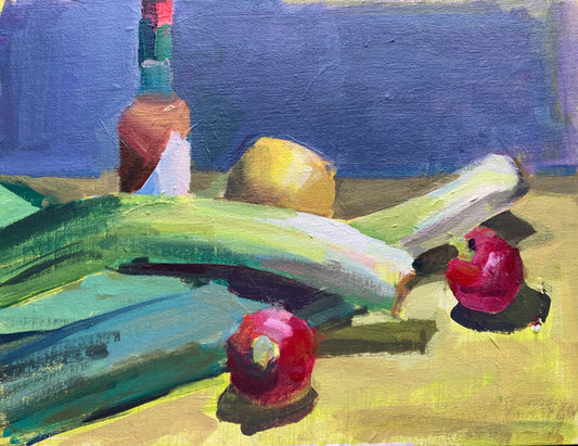 LEEKS AND RADISHES, Framed by Janet Pedersen