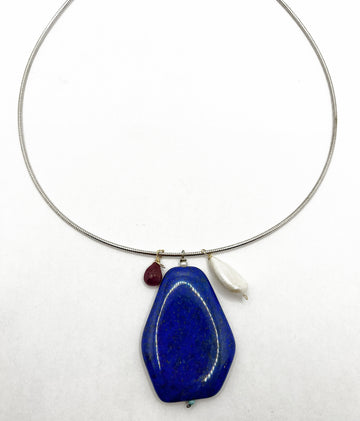 Ruby, Lapis & Pearl Sterling Necklace