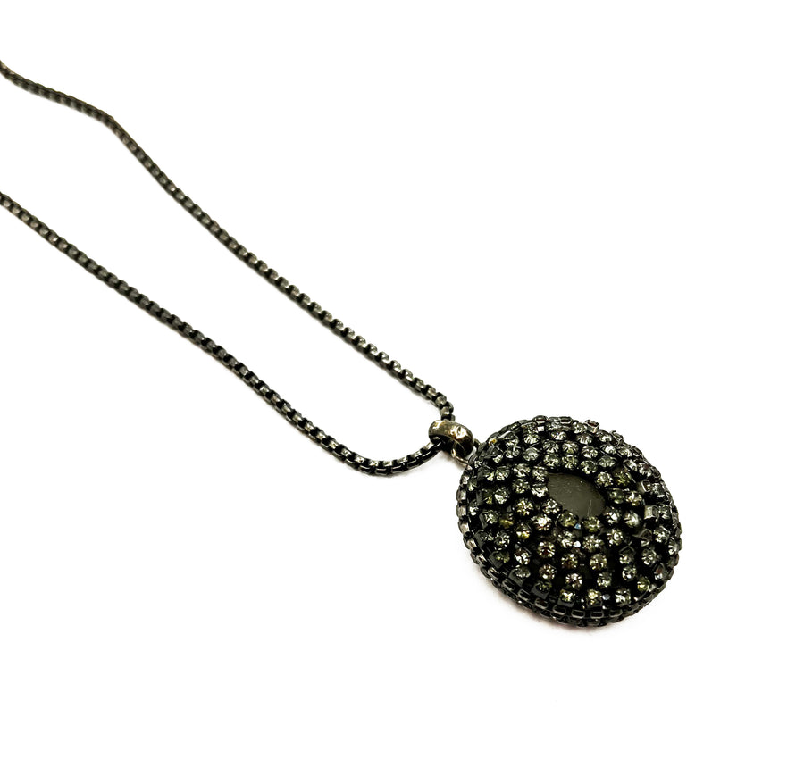 Oxidized Necklace with Sterling Rhinestone Pendant