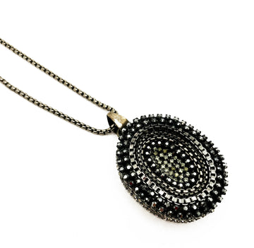 Oxidized Necklace with Large Sterling Rhinestone Pendant