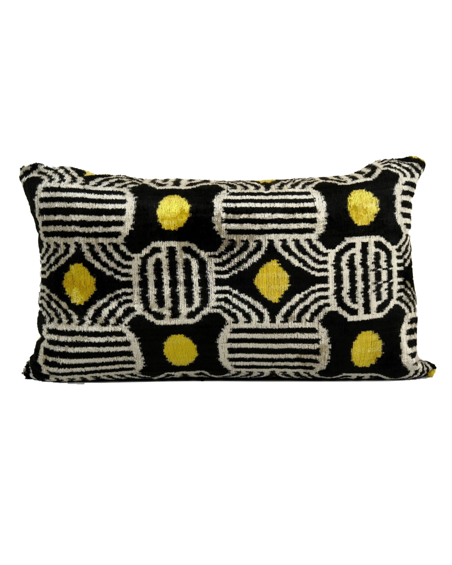 Black, White, and Yellow Geometric Silk Ikat Velvet Pillow | 16" x 24"