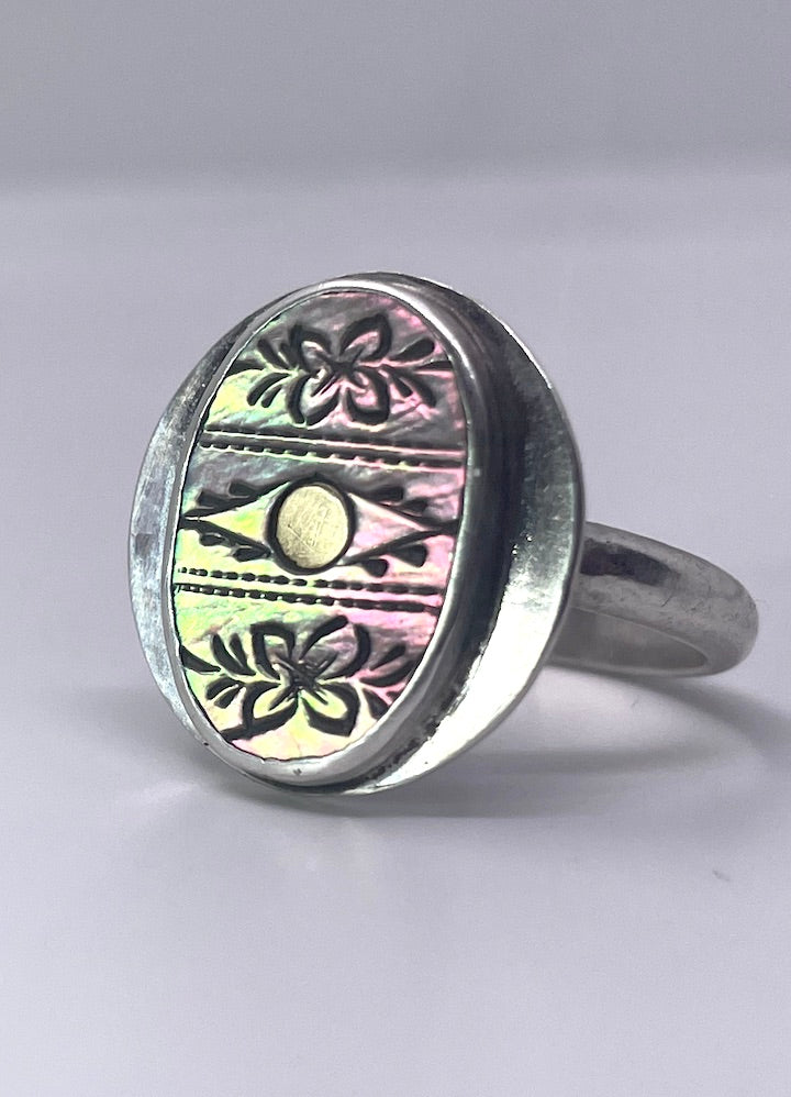 Oval Ring with Floral Carvings