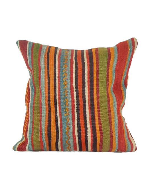 Striped Multicolor Vintage Kilim Pillow | 20"