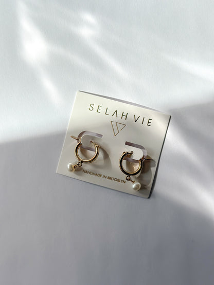 Selah Vie NYC | Huggie Earrings with Pearls