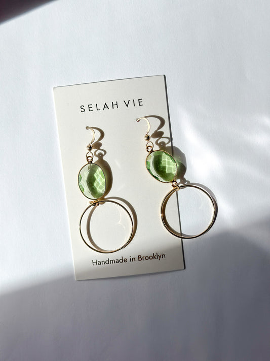 SELAH VIE | Green Amethyst Circle Drop Earrings