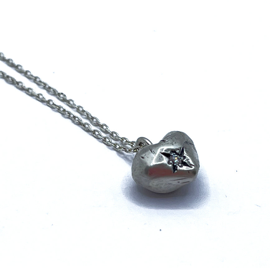 Sonja Fries | Sterling Silver Diamond Heart Necklace w/ Sterling Silver Chain