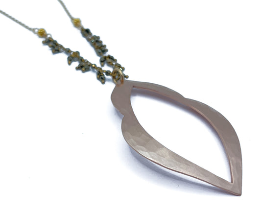 ROBIN HALEY | 14K Rose Gold Plated Scalloped Necklace w/ Pyrite Gemstone Beads Necklace