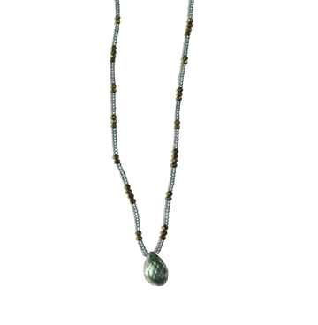 Debbie Fisher | GREY SEED, PYRITE & MYSTIC QUARTZ DROP NECKLACE