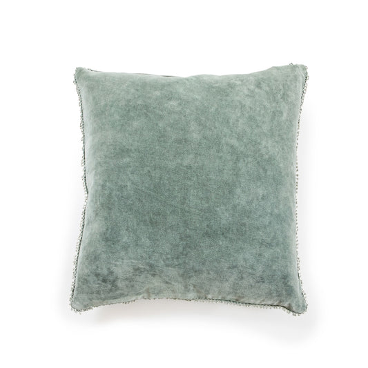 Velvet Pillow with Pom Pom Trim - Sage