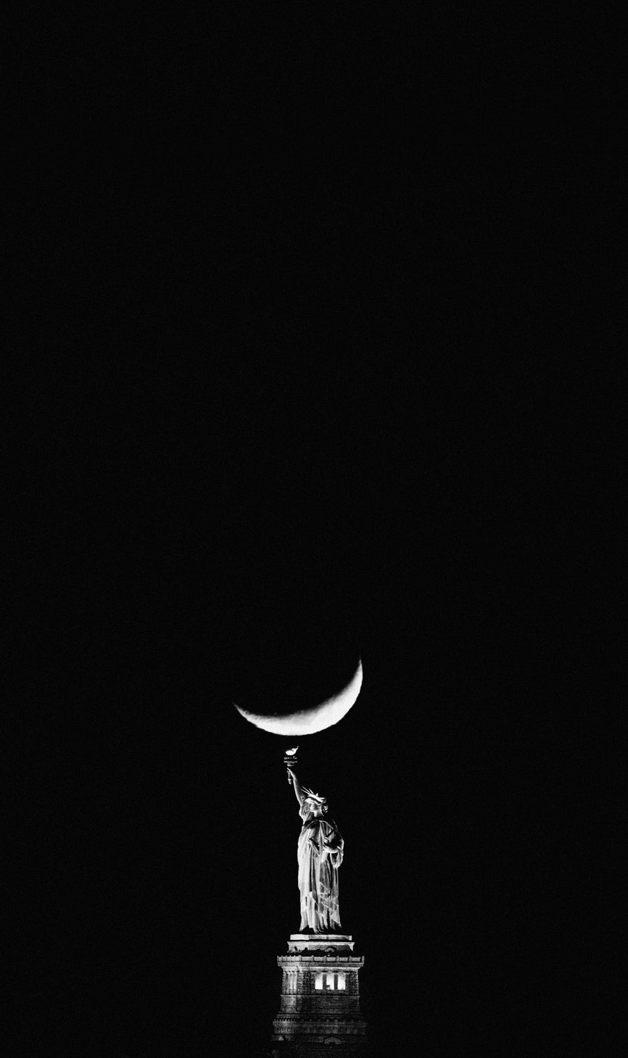 Moon Over Statue of Liberty