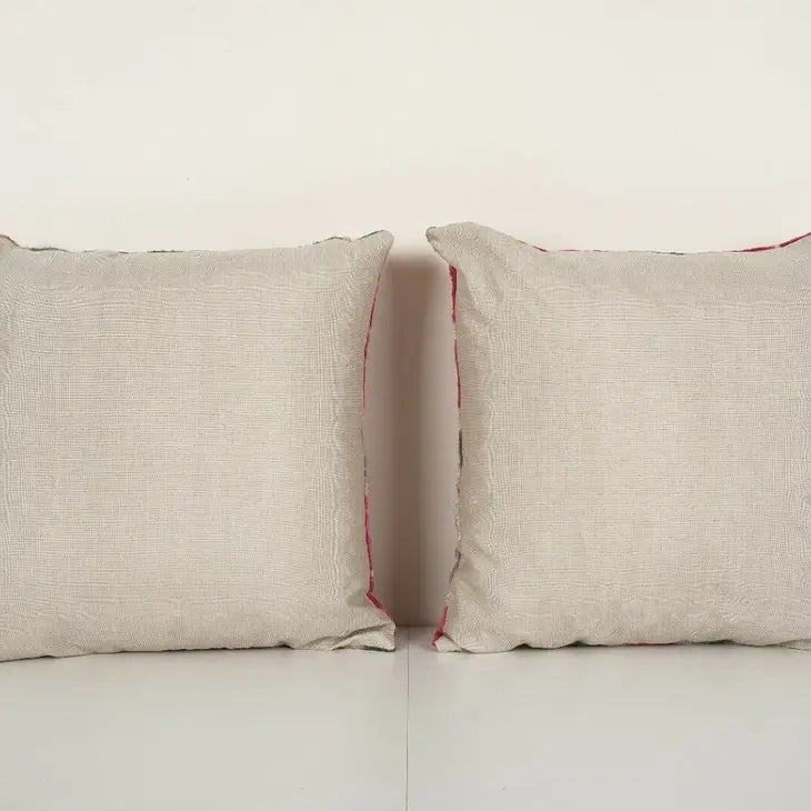 Handloom Pink Ikat Velvet Pillow, Square Floral Uzbek Cushion | 20 x 20