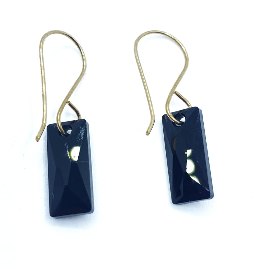 Debbie Fisher | Black Rectangular Crystal on Gold Fill Wire Earrings
