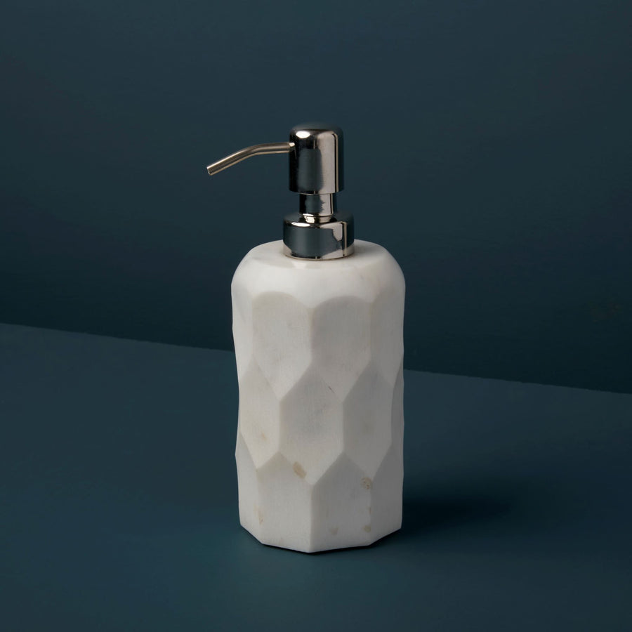 Faceted White marble soap dispenser