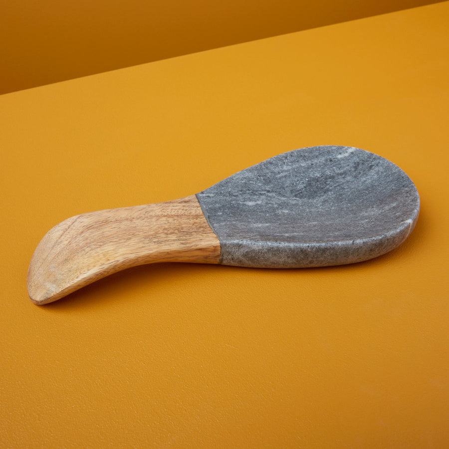 Gray Marble & Wood Spoon Rest